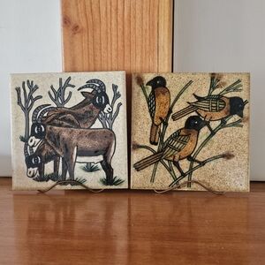 Brown and Tan Animal Tile Wall Art Set - Home Wall Decor